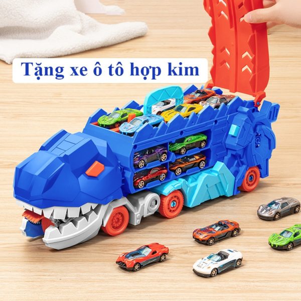 Đồ Chơi Xe Khủng Long Nuốt Ô Tô Đường Ray Xe Hơi, Đồ Chơi Biến Hình Xe Khủng Long Đầy Màu Sắc