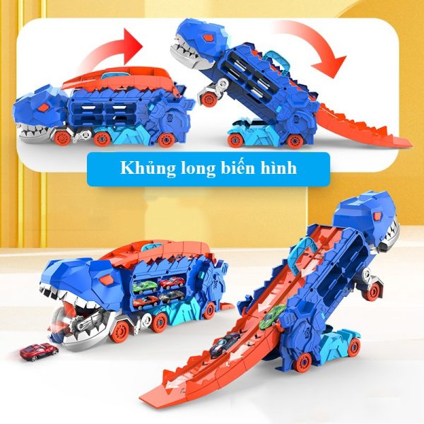 Đồ Chơi Xe Khủng Long Nuốt Ô Tô Đường Ray Xe Hơi, Đồ Chơi Biến Hình Xe Khủng Long Đầy Màu Sắc