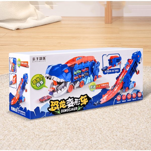 Đồ Chơi Xe Khủng Long Nuốt Ô Tô Đường Ray Xe Hơi, Đồ Chơi Biến Hình Xe Khủng Long Đầy Màu Sắc