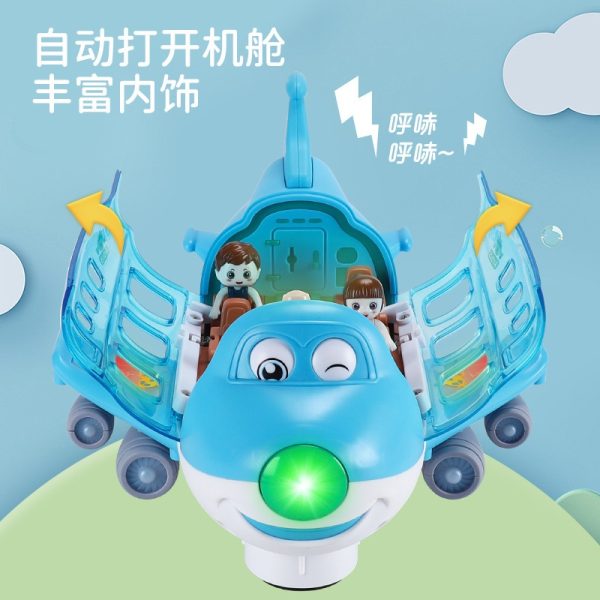 Đồ chơi máy bay chạy pin có thể gập mở kèm 3 nhân vật Sticker, di chuyển xoay tròn giải trí cho bé