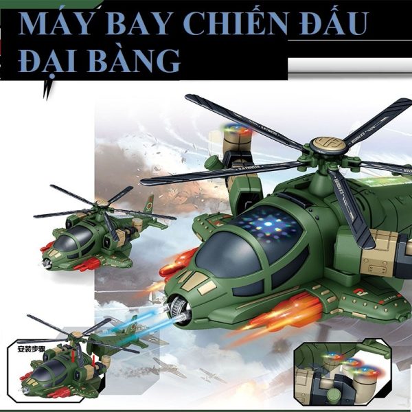 Đồ chơi máy bay trực thăng chạy pin size lớn 35cm cho bé, xoay 360 độ, có nhạc và âm thanh