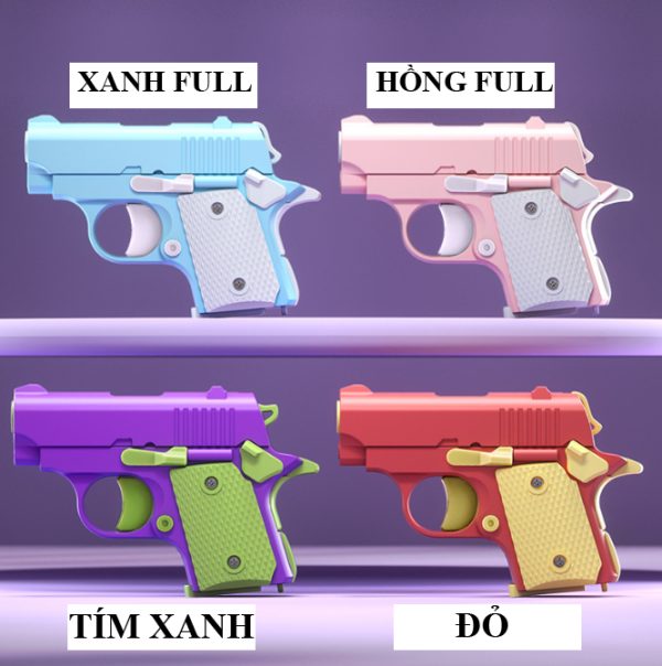 Đồ chơi súng nhựa in 3D súng m1911 mini màu hồng cà rốt động lực