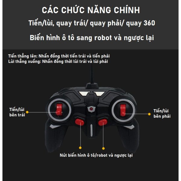 Đồ chơi xe ô tô điều khiển từ xa có thể biến hình robot phiên bản có sạc pin