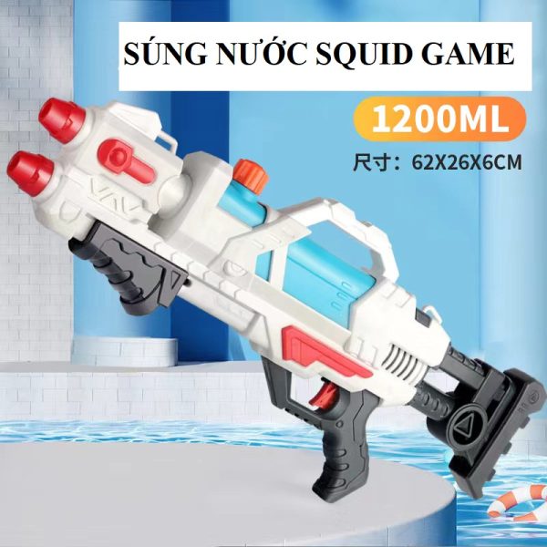 Súng Bắn Nước 2 Nòng Squid Game Màu Trắng-Đồ chơi bãi biển-Trò chơi con mực-1200ML